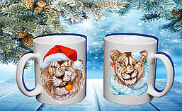 Парні білі чашки з принтом "Лев і Левиця"