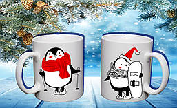Парні білі чашки з принтом "Пінгвіни"