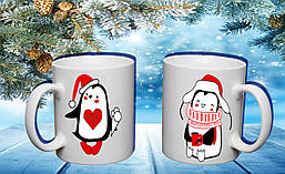 Парні білі чашки з принтом "Пінгвіни 2"