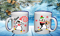 Парные белые чашки (кружки) с принтом "Пингвины: Папа и Мама"