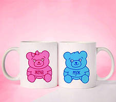 Парні білі чашки з принтом "Ведмедики: Дружина і Чоловік"