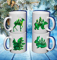 Семейные белые чашки (кружки) с принтом "Лесные звери (ЭКО)"