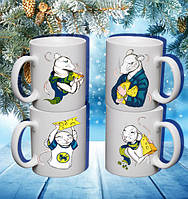 Сімейні білі чашки (кухлі) з принтом "Мишки з сиром"