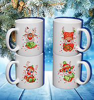 Сімейні білі чашки з принтом "Олені. Новий Рік"