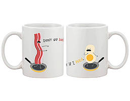 Парні білі чашки з принтом "Бекон і яєчня"