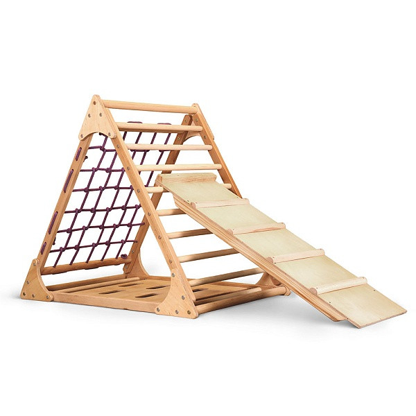 Треугольник пиклера с сеткой, скалолазкой и горкой 100 см, дерево бук, покрытие Лак 80 см  (ТМ SportBaby)