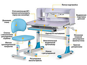 Шкільна парта і стілець регульовані за висотою для дому | Evo-Kids BD-21, фото 2