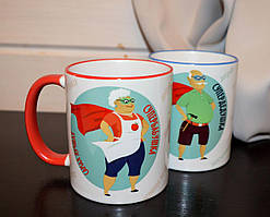 Парні білі чашки з принтом "Супербабуся. Супердідусь"