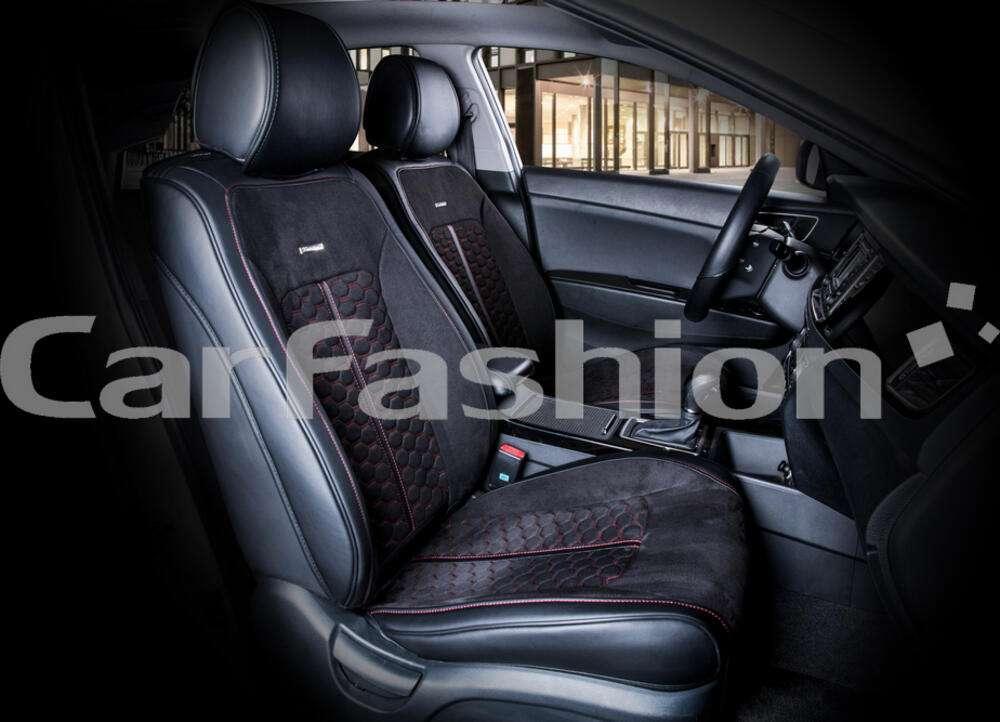 Каркасні чохли-накидки на передні сидіння CarFashion, модель STALKER FRONT, чорний/червоний, фото 1