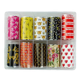 Набір для манікюру кольорова листова фольга 10шт, фольга для дизайну, фольга для лиття, фольга косметична