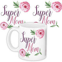 Білий кухоль (чашка) з принтом "Super Mom"