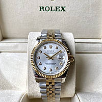 Часы Rolex Date just silver gold ААА+ 36 мм наручные на стальном браслете с календарем и сапфиром