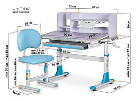 Комплект стіл-парта і стілець зростаючий для дітей школярів і дошкільнят | Evo-Kids BD-22 BL, фото 3