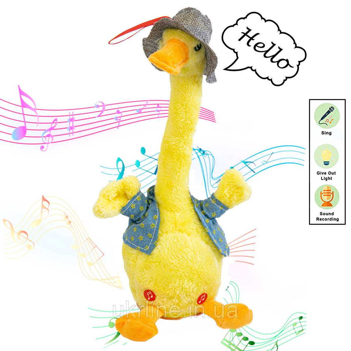 Інтерактивна іграшка повторюшка Качка в жилетці Dansing duck, качка, що танцює, м'яка музична іграшка