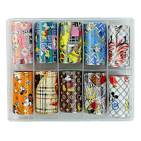 Набір для манікюру кольорова листова фольга 10шт, фольга для дизайну, фольга для лиття, фольга косметична