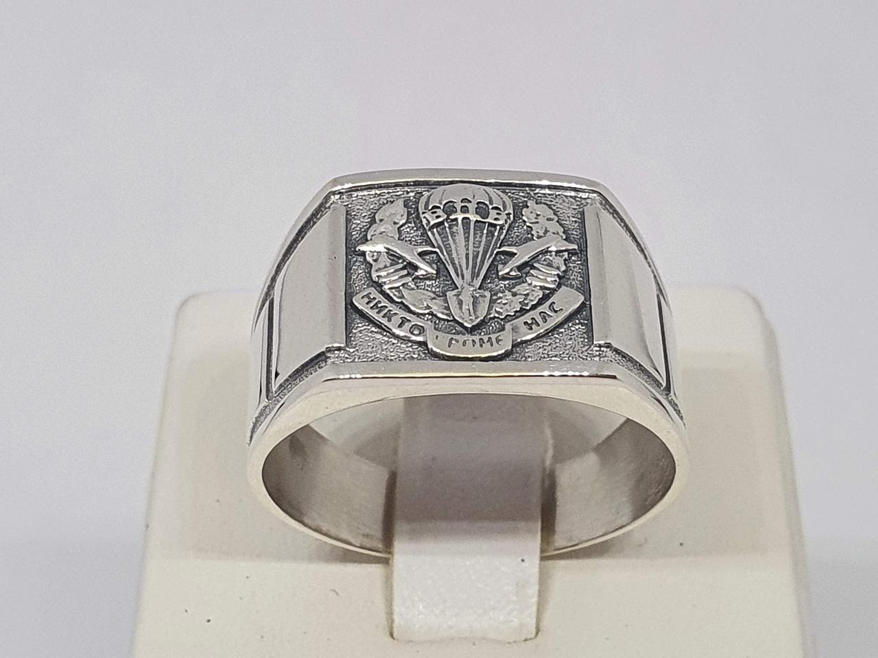 Срібна чоловіча каблучка "ВДВ. Ніхто крім нас". Артикул 60021Ч 21,5