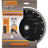 Диск алмазний для кераміки Richmann 200x2 мм висота сегмента 10 мм для сухого та мокрого різання (С4855)