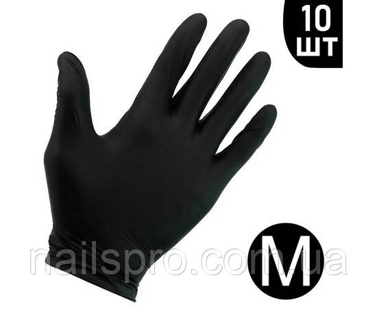 Перчатки нитриловые неопудренные черные 10 шт, M