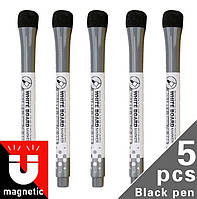 Набір 5шт тонких чорних маркерів для магнітної дошки з магнітним утримувачем