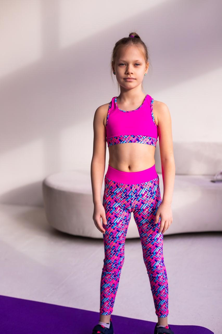 Комплект топ та лосини для зумби дитячі спортивні для дівчинки з біфлексу з принтом Софія р.26-44, фото 1
