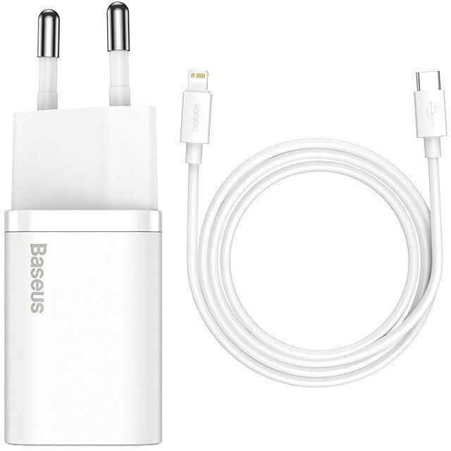 Мережевий зарядний пристрій BASEUS Super Si Quick Charger 1C 20W With Data Cable Type-C to iPhone White