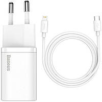 Сетевое зарядное устройство BASEUS Super Si Quick Charger 1C 20W With Data Cable Type-C to iPhone White