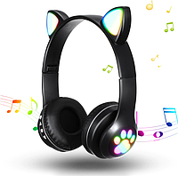 Беспроводные наушники "Кошка" с ушками Cat Ear VZV-23 M С подсветкой Черные
