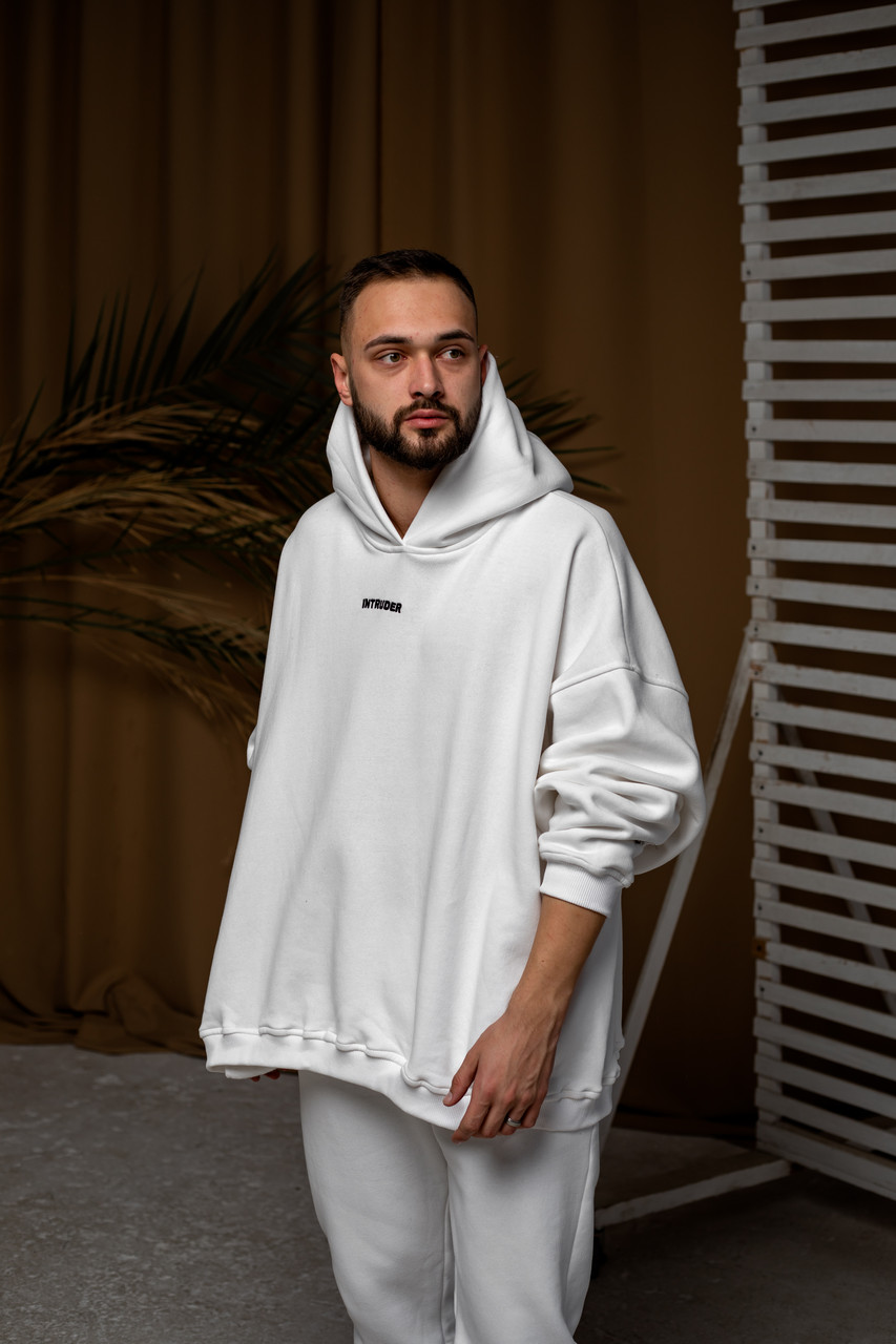 Зимова кофта чоловіча bowl худи чоловіче зимове вільного крою кофта на флісі біла