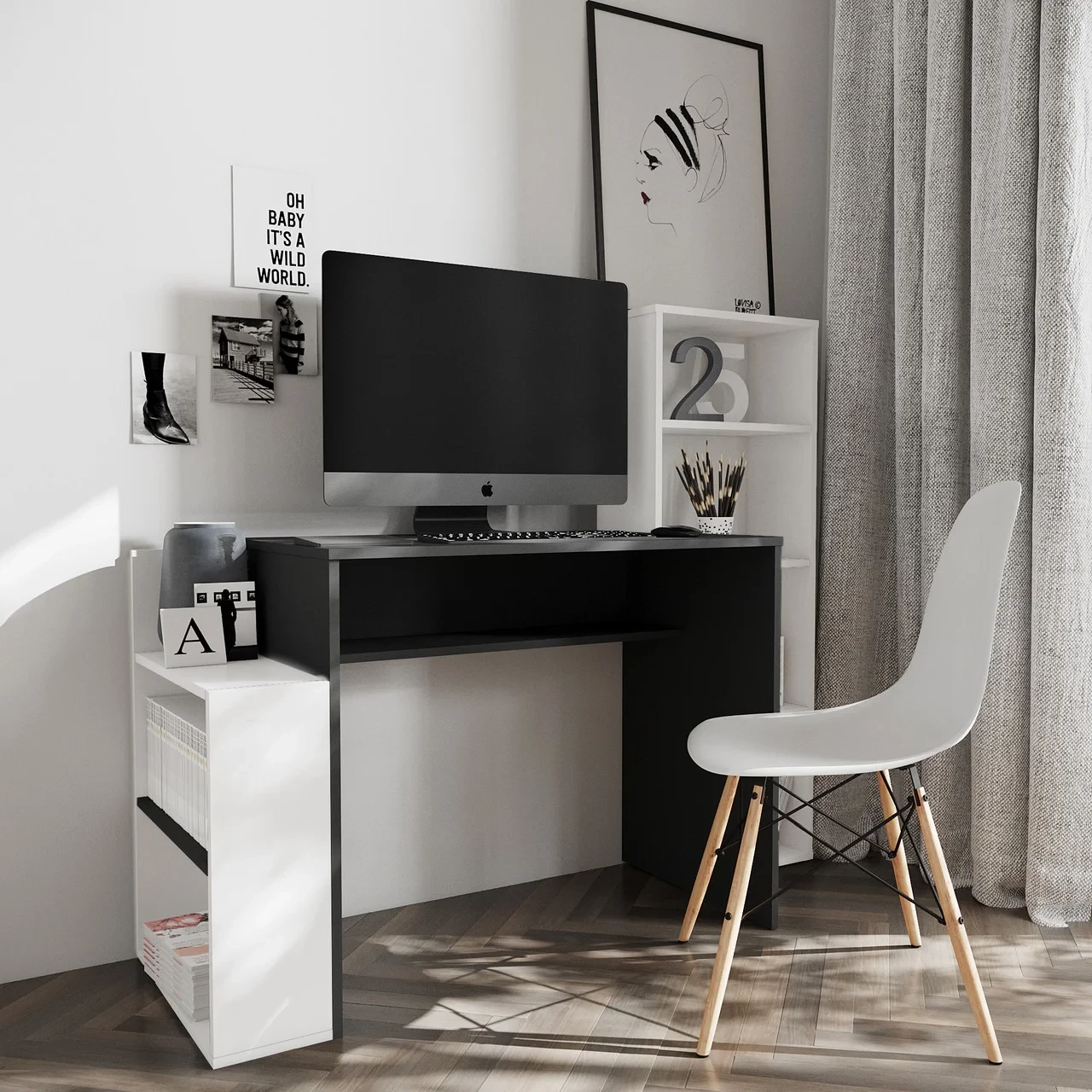 Стол Стеллаж с Полками для Книг, Письменный, Компьютерный FHS25 ...