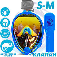 Маска для плавання S/M VelaSport 2.0 Снонклінга Полоновна з трубкою на все обличчя для купання Синій