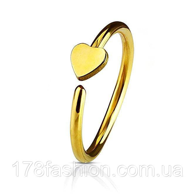 Сережка для пірсингу носа кільце з серцем під золото, фото 1