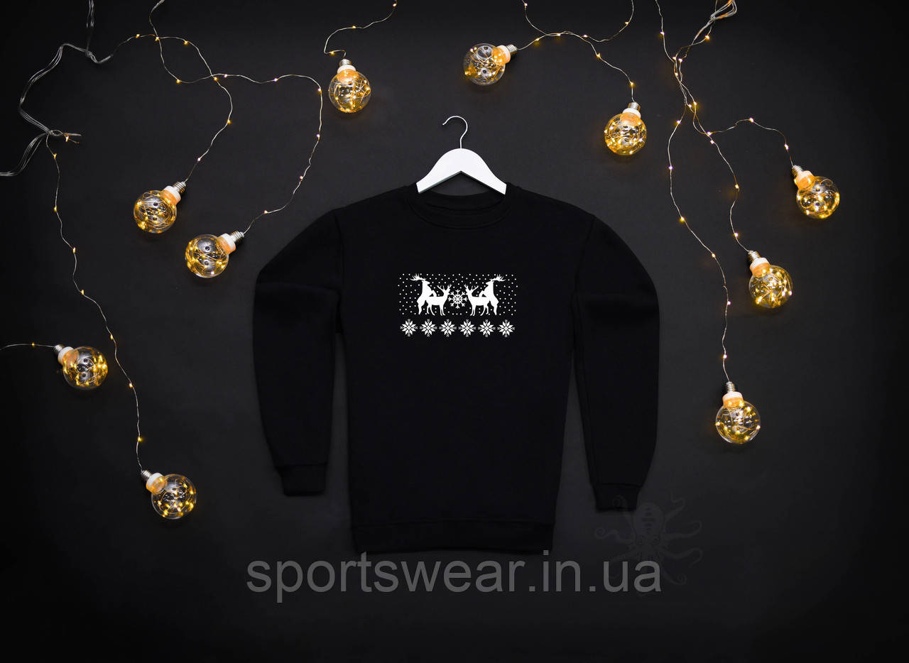 Чоловічий світшот утеплений Олені Sweatshirt Santa з новорічним принтом Санта Кофта на Різдво Толстовка