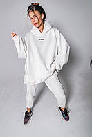 Спортивный костюм женский ОВЕРСАЙЗ зимний Bowl белый Комплект теплый на флисе Кофта + Штаны