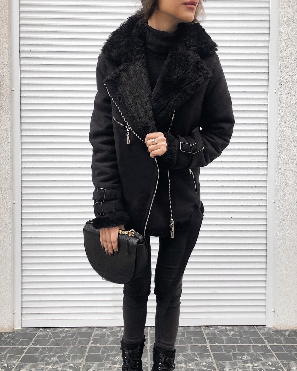 Дублянка Авіатор, Еко замш S-M, Чорний, фото 1