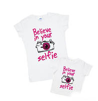 Парные футболки Family Look. Мама и дочь "Believe in your selfie"  Push IT