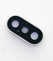 Стекло камеры для iPhone XS/XS Max, серебристое + кольцо