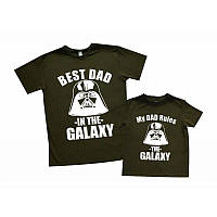 Жіночі футболки Family Look. Папа та син Парні футболки з принтом "Best Dad in the galaxy. My dad Rule Push IT