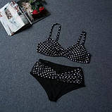 Роздільний купальник в чорний горошок з високою талією, фото 3