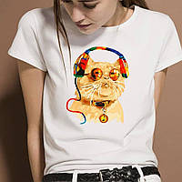 Жіноча футболка з принтом "Кіт у навушниках" Push IT
