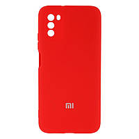 Чехол силиконовый с мягкой микрофиброй внутри Full Case для Xiaomi Poco M3\Поко М3 с логотипом Красный