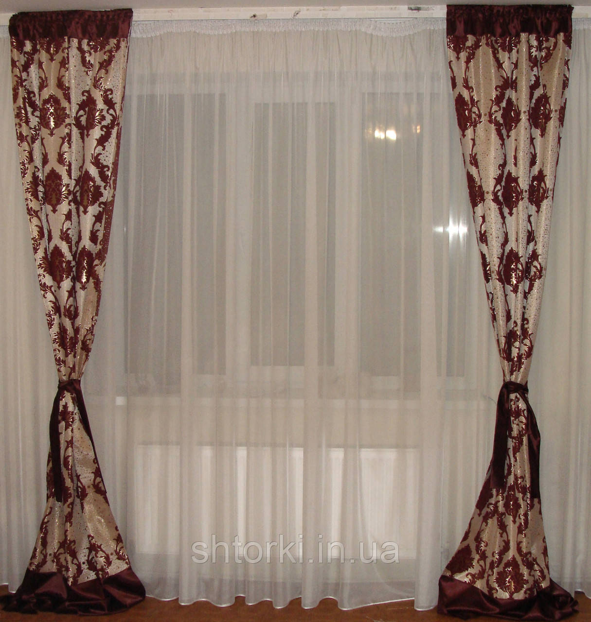 Комплект штор Firanka Damask 2шт 100х270см Бордовий з бежевим (14ш)