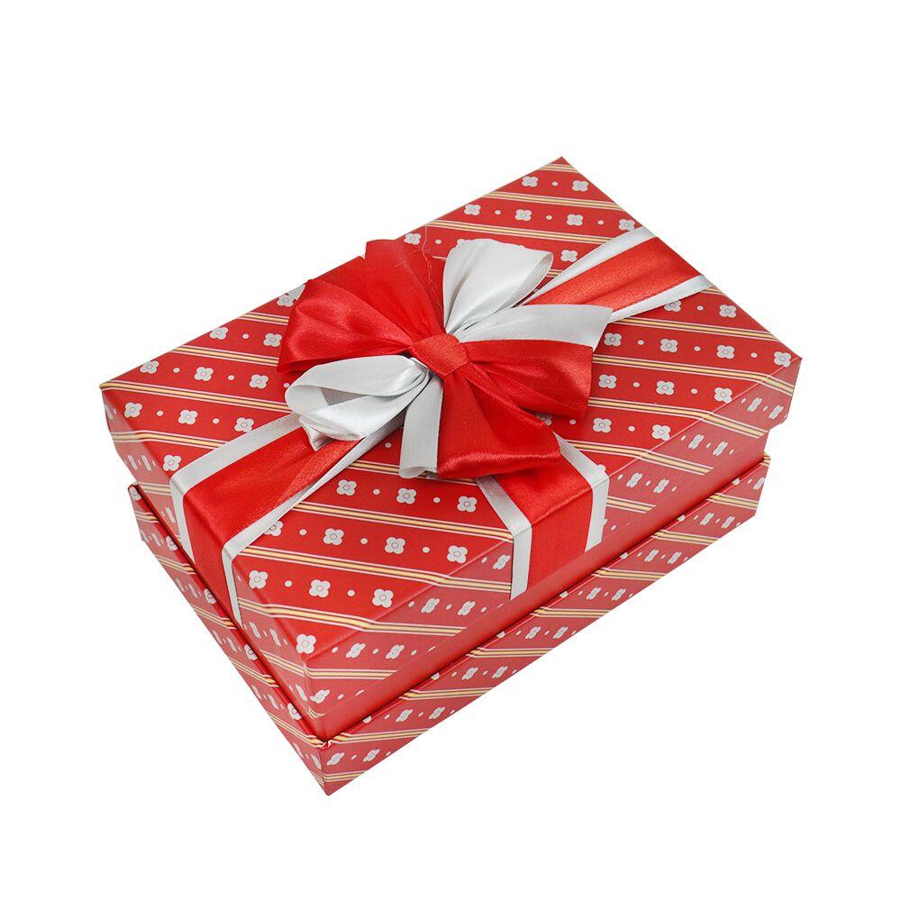 Подарункова коробка з бантом червоно-біла, S - 20,5 х13, 5х9, 5 см Кітті