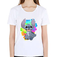 Жіноча футболка з принтом Стич у квітах Push IT