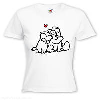 Жіноча футболка з принтом Кіт Саймон з подружкою, серце Push IT