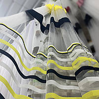 Якісний білий тюль з фатину з білими, жовтими і синіми смужками на метраж, висота 2.8 м (ROWI-SARI), фото 3