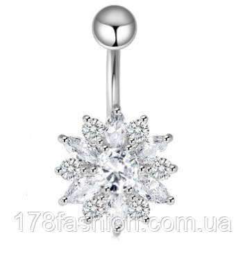 Сережки-банан для пірсингу пупка квітка під срібло, фото 1