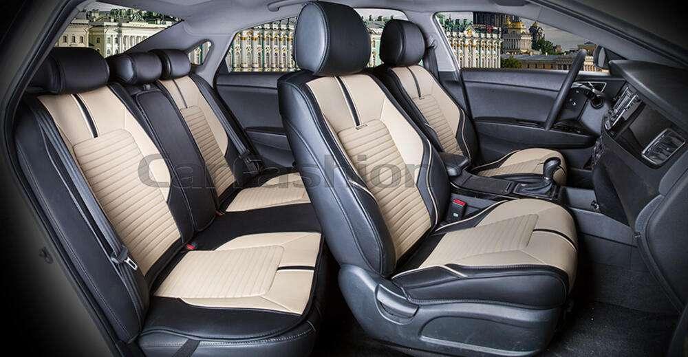 Повний комплект авточохлів CarFashion, модель SECTOR PLUS, бежевий/чорний