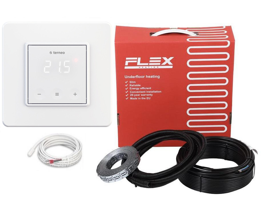 Flex EHC-17.5/45 (4,5-5,6 м2) тонкий греющий кабель под плитку комплект нагревательный шнур и Terneo s сенсор - фото 1 - id-p1531030854