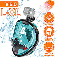 Маска для плавання L/XL VelaSport5.0 Снорклінга Вовняна з трубкою на все обличчя для купання Зелений