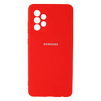Чехол силиконовый с мягкой микрофиброй внутри для Samsung A72 \ Самсунг А72 с логотипом Красный